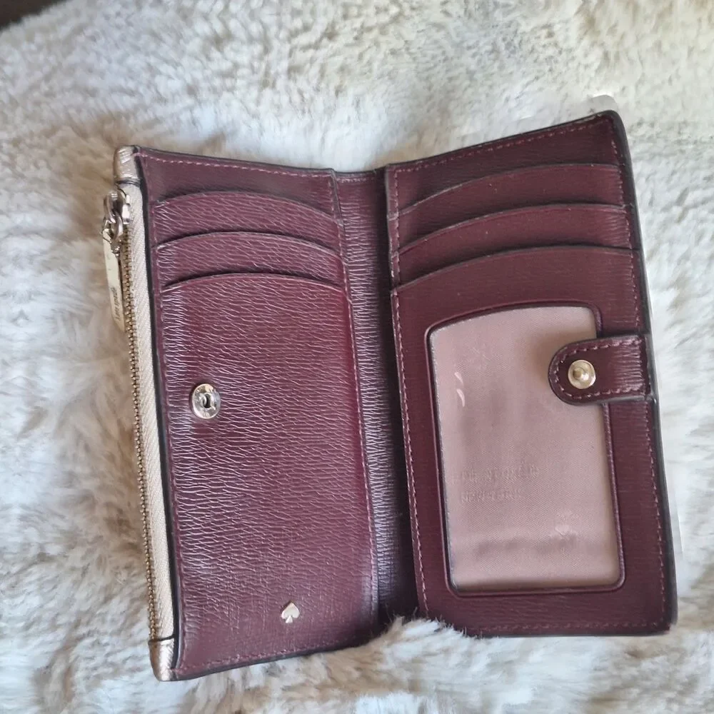 Kate Spade New York Spencer Metallic Slim Bifold Wallet Rose Gold Small Pink